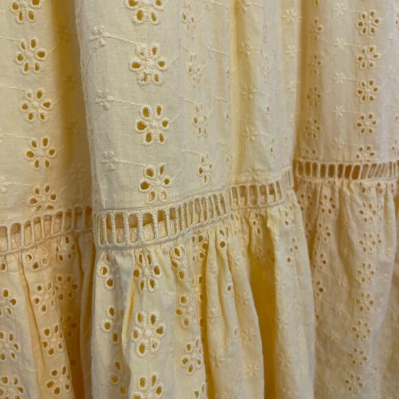 Vintage Yellow Eyelet Cotton Tiered Midi Sundress - Picture 6 of 8
